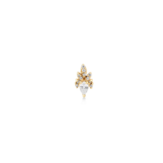 Droplet Stone with Floral Petals Gold Piercing - Handcrafted Elegance