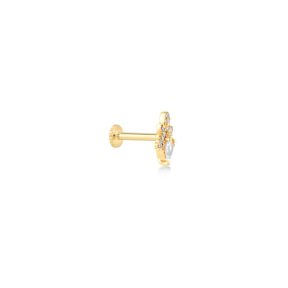 Droplet Stone with Floral Petals Gold Piercing - Handcrafted Elegance