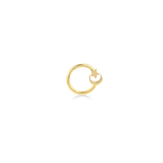 Unique Handcrafted 14K/18K Gold Crescent Moon Hoop Piercings | Versatile Styles & Elegant Finishes